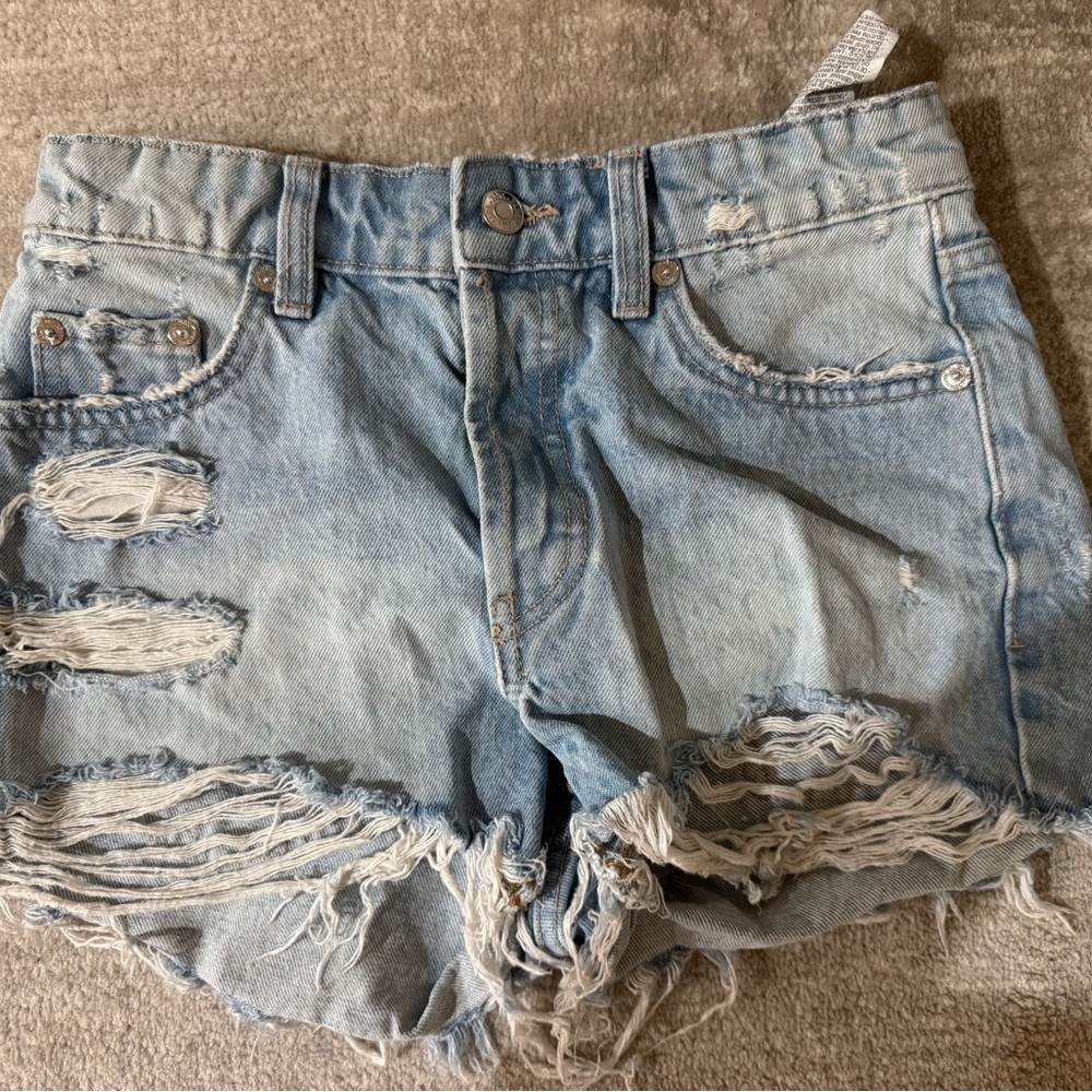 Zara Blue Distressed Jean Shorts Relaxed Fit